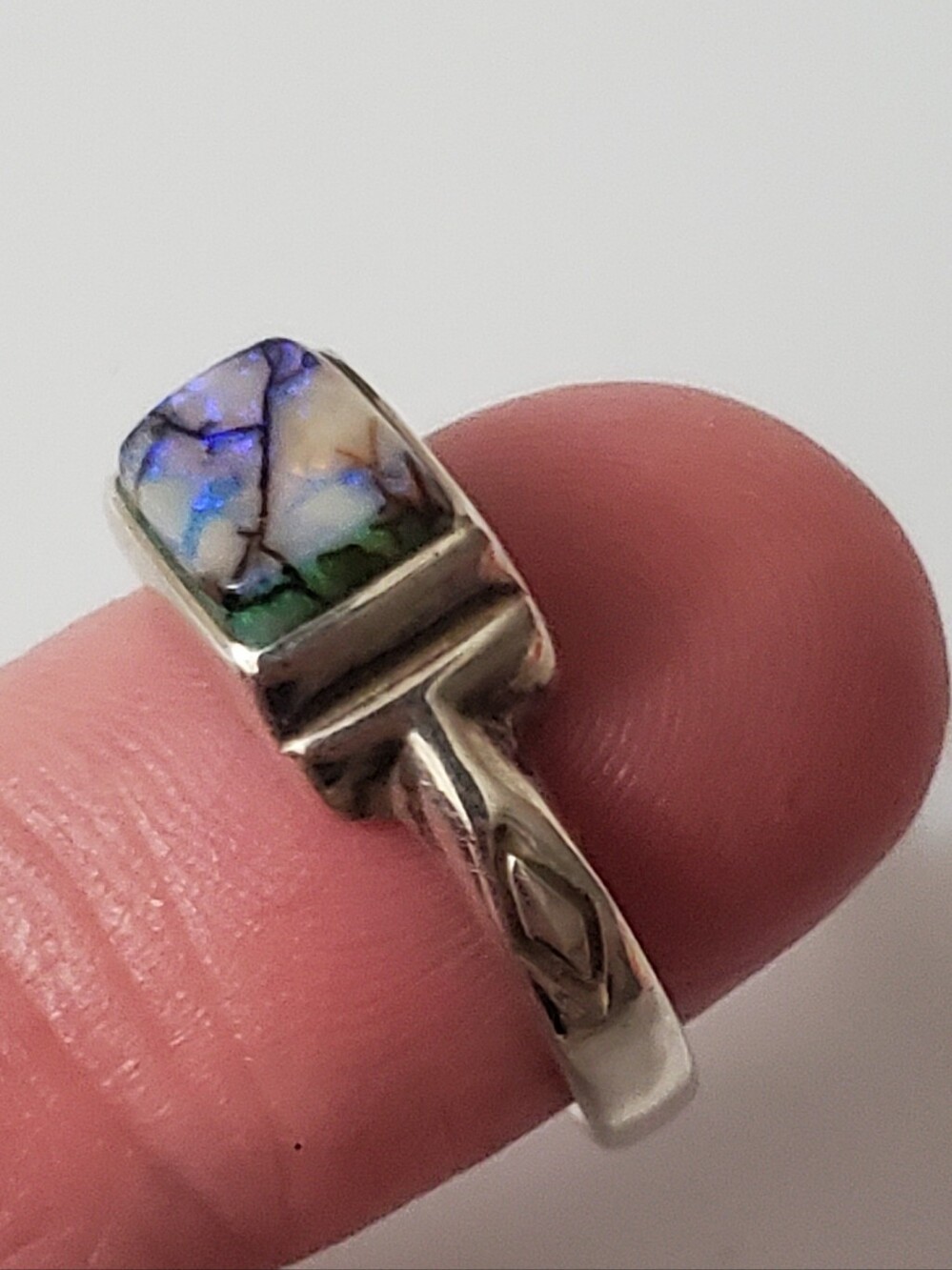 Vintage Boulder Opal 925 Ring Sterling Signed 6 To 7 Estate Jewelry